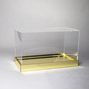 Tùy chỉnh bán buôn đám cưới trong suốt <span class=keywords><strong>Acrylic</strong></span> hiển thị Hộp quà tặng bánh hoa hồng rõ ràng <span class=keywords><strong>Acrylic</strong></span> hiển thị trường hợp với vàng gương cơ sở - Product Image 1