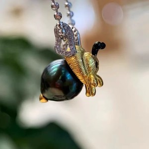 Accessoires en perles DIY, pendentif en argent S925 vide en forme d'abeille avec perles rondes de 11-13 mm, 31339, composants et trouvailles de bijoux - Product Image 3