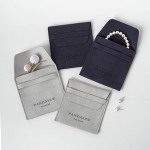 PandaSew Custom Logo Jewelry Packaging Bag Folded Microfiber Small Chic <b>Envelope</b> Flap with Band Jewelry Pouch - Product Image 5