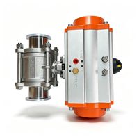 Vanne à bille pneumatique sanitaire à trois colliers en acier inoxydable 316L, vanne de régulation automatique pour les conduites alimentaires, des boissons et pharmaceutiques