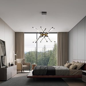 Lampadario Moderno a LED Nero in Ferro Lungo con Pendente Sputnik, Attacco E12, Misura Media, Altezza Regolabile per Soggiorno - Product Image 2