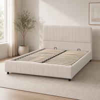 Cadre de lit rembourré moderne avec tête de lit beige pour chambre d'hôtel ou d'appartement