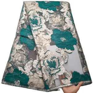 Tissu Jacquard Brocart Dentelle Africaine Mode avec Broderie Florale en Maille Dorée, Dentelle Française pour Robe <span class=keywords><strong>de</strong></span> Mariée 2533 - Product Image 1