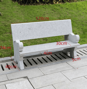 ספסל גן חיצוני מאבן טבעית מגולפת ביד, משיש לבן, עם משענת, מותג JZ, אחריות ל-5+ שנים, עיצוב מסורתי - Product Image 3