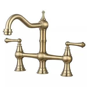 Châu Âu Phong Cách Cổ Điển Cổ Điển Đầy Đủ Brass 10 Inch Nhà Bếp Cầu Vòi Nước Đánh Bóng Vàng Kép Xử Lý Cổ Bồn Rửa Vòi Nước Mixer