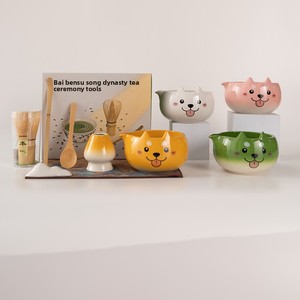 Set da Tè in Ceramica Stile <span class=keywords><strong>Giapponese</strong></span> con Tazza Cartoon con Beccuccio, Ciotola per Matcha, Supporto Baiben e Frusta Chasen - Set 4 Pezzi - Product Image 2