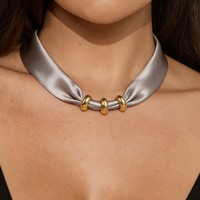 Écharpe en tissu de couleur unie élégante Zooying, collier ras du cou en acier inoxydable pour femmes