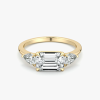 Bague de fiançailles en or massif 14K/18K avec diamant de laboratoire cultivé CVD/HPHT VVS certifié IGI, taille émeraude, trois pierres latérales de 0,5 à 3 carats