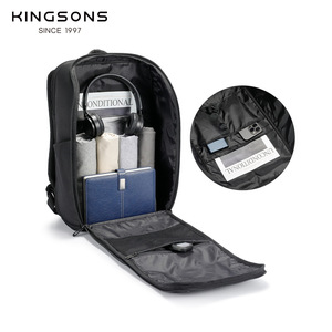 Kingsons Laptop <b>Backpack</b> 20-35L Computer Interlayer Durable Unisex <b>Black</b> And Green Solid Color Leisure Travel Shoulder Straps - Product Image 1