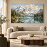Peinture à l'huile de paysage de lac de montagne, crête enneigée, eau turquoise, forêt persistante, art mural pour la décoration du salon