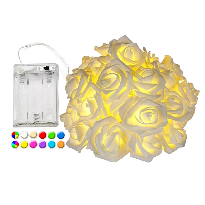 Rose Flower Fairy String Lights 2M 20 LEDs + 3AA Battery Operated Box ON/OFF , Simulation flower Wedding Lights 6.5ft White Warm