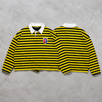 Polo décontracté à manches longues pour homme, coupe ample, en coton épais, avec logo brodé, col contrastant, polo surdimensionné
