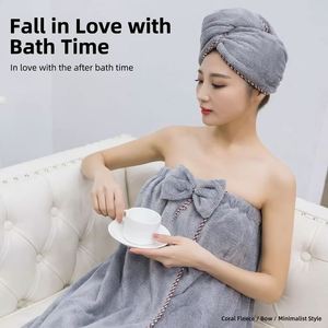 Ensemble peignoir et bonnet de bain séchant rapidement pour adultes, en microfibre ultra-absorbante et résistante à l'usure, couleur unie - Vente en gros usine HANDU - Product Image 2
