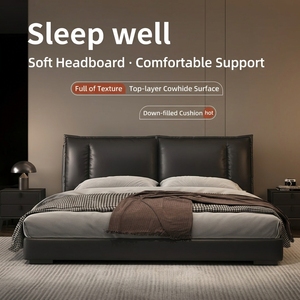<span class=keywords><strong>Lit</strong></span> plateforme moderne <span class=keywords><strong>en</strong></span> cuir véritable de style italien minimaliste, avec rangement intégré, style Candy, rebord fin et rembourré, élégant pour chambre principale - Product Image 5