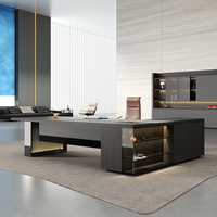 Bureau de direction de luxe haut de gamme en forme de L, table de bureau moderne avec armoire de rangement pour PDG, solution de mobilier de bureau tout-en-un