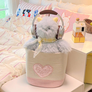 Panier de rangement en coton tissé mignon avec cœur pliable pour vêtements de bébé, jouet, organisateur, panier, panier, paniers cadeaux pour la maison, en vrac - Product Image 5