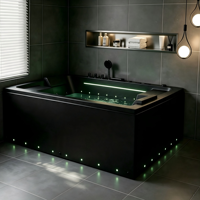 Bak Mandi & Whirlpool Kinglauren Standar EU, Bentuk Persegi Panjang Hitam, Modern untuk Apartemen, Bak Mandi Pijat Dalam Ruangan