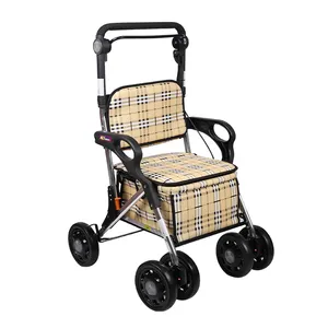 Instock Sản Phẩm Walker Rollator Người Cao Tuổi Ngoài Trời Gấp Giỏ Hàng Ghế Với Bánh Xe Và Tay Vịn