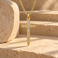 ARNAN Collier Croix Chrétienne Unisexe en Laiton avec Pendentif Zircon, Chaîne à Maillons Style Vintage Punk, Bijou Tendance, Cadeaux en Gros