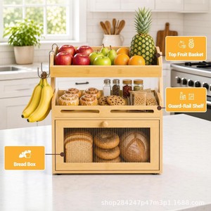 Boîte à pain en bambou pour cuisine avec fenêtre de visualisation 15x9.8x16.1 pouces, support de rangement pour fruits, légumes et collations - Product Image 5