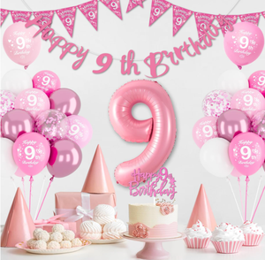 Bannières, drapeaux, décorations de gâteaux, écharpes, ballons en feuille métallique, ballons en latex imprimés à l'hélium, fournitures pour fête d'<span class=keywords><strong>anniversaire</strong></span> rose joyeuse du 9e au 16e <span class=keywords><strong>anniversaire</strong></span> - Product Image 5