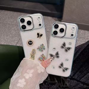 Custodia Trasparente Antiurto con Strass e Colla a Goccia, Design Farfalla, Arcobaleno, Nuvole e Gocce di Pioggia - Product Image 3