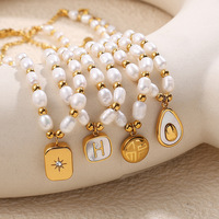 Collier pendentif en coquille d'or 18 carats en acier inoxydable pour femmes avec perle d'eau douce