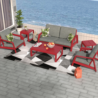 Juego de Sofás de Aluminio Rojo Brillante para Exteriores, Muebles de Patio Resistentes a la Intemperie para Jardín, Balcón y Patio Trasero
