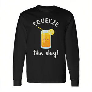 T-shirt a maniche lunghe con citazione ispiratrice Squeeze The Day Orange Juice Pun - Product Image 2