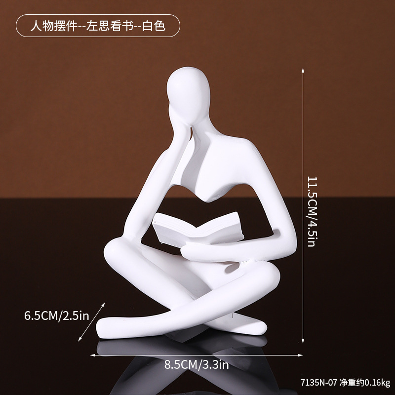 7135N-07 Figurine de Zuo Si lisant un livre - Blanc