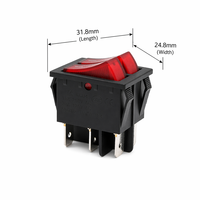Interrupteur à bascule double industriel SUDA KCD4-202NC-2 16A 250VAC DPST 6 broches, rouge, avec voyant lumineux, certifié CE CQC, IP40