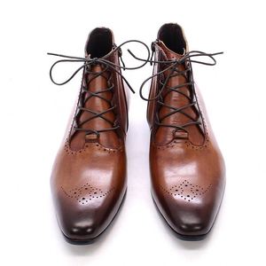 Classic Handmade Genuine Leather Men's High Top Pointed Toe Dress Shoes Men's Business Leather <b>Boots</b> - Product Image 6