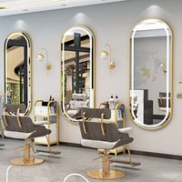 Perlengkapan Salon Modern Terlaris, Cermin Khusus Barbershop dengan Lampu LED, Cermin Dinding Aluminium untuk Tata Rambut