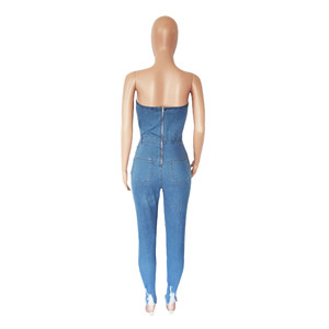 Combinaison en jean sans manches évidée pour femme – Vente en gros - Product Image 6