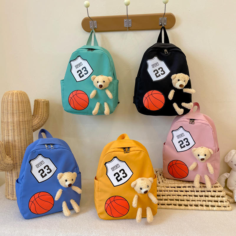 Fashion Children Kids Cute Bear Basketball Printed Nylon Backpack  Kindergarten School Bag Baby Girl Boy Backpack