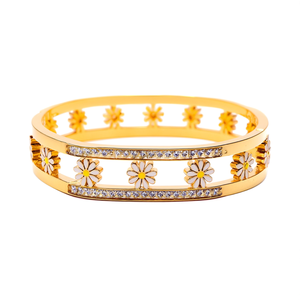 Fashion Bangle 316L Stainless Steel PVD Gold Plating With <b>Daisy</b> Design And Crystal Accents For Women - Product Image 2