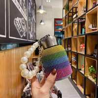 Bouteille d'eau isotherme de luxe en acier inoxydable de 300 ml, couleur gemme, avec strass et diamants, personnalisable