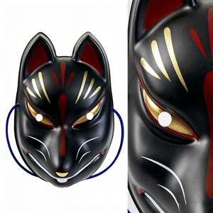 Maschere per Masquerade, Maschera Integrale da Volpe Kitsune per Carnevale, Coperture Facciali per Halloween e <span class=keywords><strong>Anime</strong></span> Giapponesi, Bianco e Nero - Product Image 5