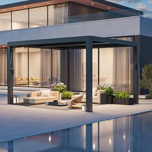 Pergola extérieure moderne personnalisée, auvent Aurora à lames orientables, 10'x12' avec port <span class=keywords><strong>de</strong></span> charge USB pour terrasse - Product Image 4