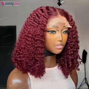 200 Density 99J Super Double Drawn Curl Front Pelucas <span class=keywords><strong>Cabello</strong></span> humano Parte lateral 13x4 Hd Lace Frontal Pelucas de <span class=keywords><strong>cabello</strong></span> chino para mujeres - Product Image 2