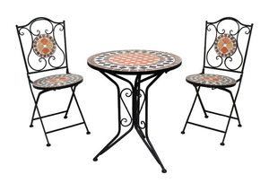 Ensemble de jardin moderne 3 pièces en mosaïque <span class=keywords><strong>avec</strong></span> <span class=keywords><strong>2</strong></span> <span class=keywords><strong>chaises</strong></span> pliées en métal et acier pour salle à manger, cuisine, hôtel, salle de bain et chambre à coucher - Product Image 4