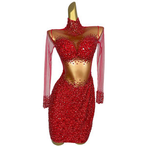 Elegante ver a través de diamantes de imitación cumpleaños boda cóctel Bodycon vestido de mujer traje cena vestido de graduación señoras fiesta Club vestido - Product Image 1