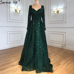블루 롱 슬리브 A라인 비즈 이브닝 드레스 세린 힐 LA60899 플러스 사이즈 여성용 정장 파티 가운 - Product Image 5