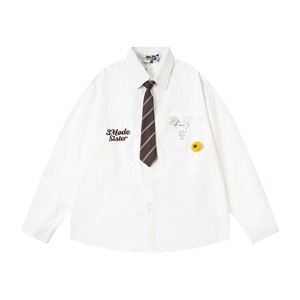 Chemise brodée vintage à manches courtes avec cravate à fleurs, <span class=keywords><strong>design</strong></span> américain personnalisé, pour hommes <span class=keywords><strong>et</strong></span> femmes, été, style Hong Kong - Product Image 2