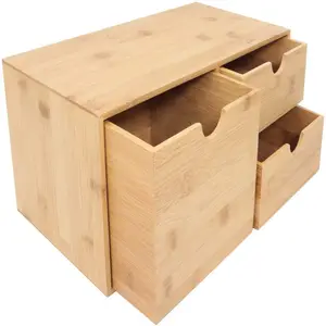 Bamboo Art Supply office Desk Organizer wooden organizer box Cosmetic Storage Organization for Office Home (3 Drawer Left Big)