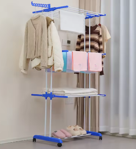 Nhà gấp giặt đứng kim loại sắt Kính thiên văn sàn đứng đôi quần áo giá ráp quần áo khô giá treo - Product Image 2