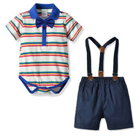Jual Panas Baru Lahir Garis Kapas Pakaian Balita dan Overall Set untuk Anak Laki-laki Gaun dari Cina