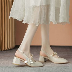 2026 New French Style <b>Closed</b> <b>Toe</b> <b>Sandals</b> Women Soft Leather Elegant Mid Block Heel Summer Outdoor Shoes - Product Image 3