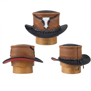 Sombrero de Vaquero de Cuero Unisex para Adultos, Color Marrón y Negro, con Cuentas Bordadas y Calavera de Toro, Casual, para las Cuatro Estaciones, para Fiestas, 58-60CM - Product Image 1