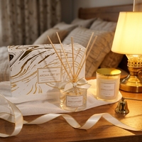 Ensemble diffuseur de parfum en verre artisanal avec bougie en cire de soja, parfum fruité, aromathérapie, décoration de la maison pour la Saint-Valentin, boîte cadeau